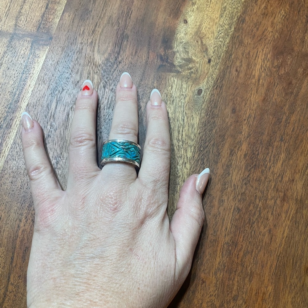 Silpada sterling silver and turquoise inlay cigar band ring size 8